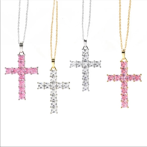 New Unisex 925 Silver Diamond Cross Necklace - Picture 2 of 6